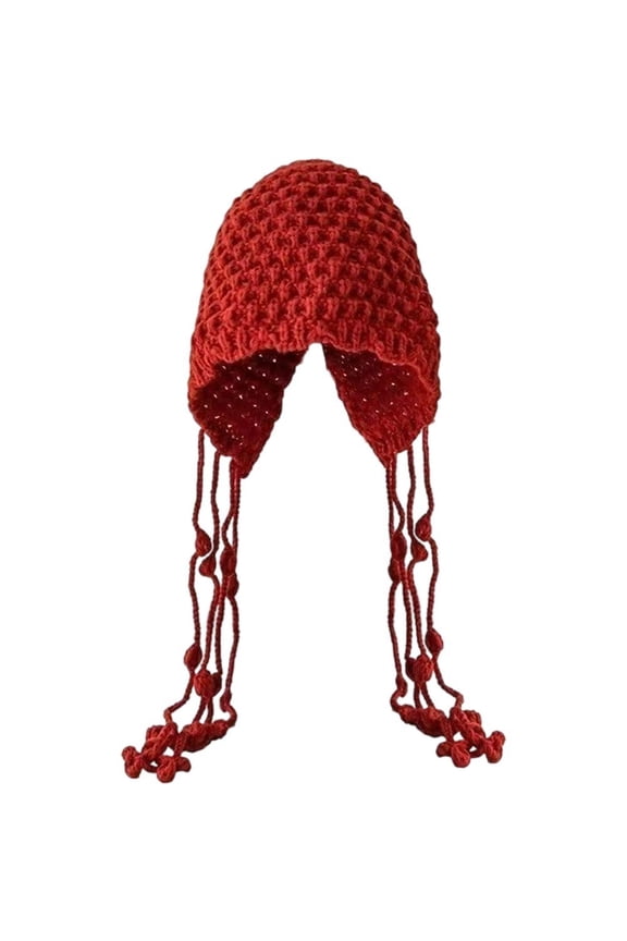 Women Crochet Hats Hollow Knitted Beanie Hat with Tassel Crochet Skull Beanies Cap Fashion Comfort Boho Knit Skull Cap for Women