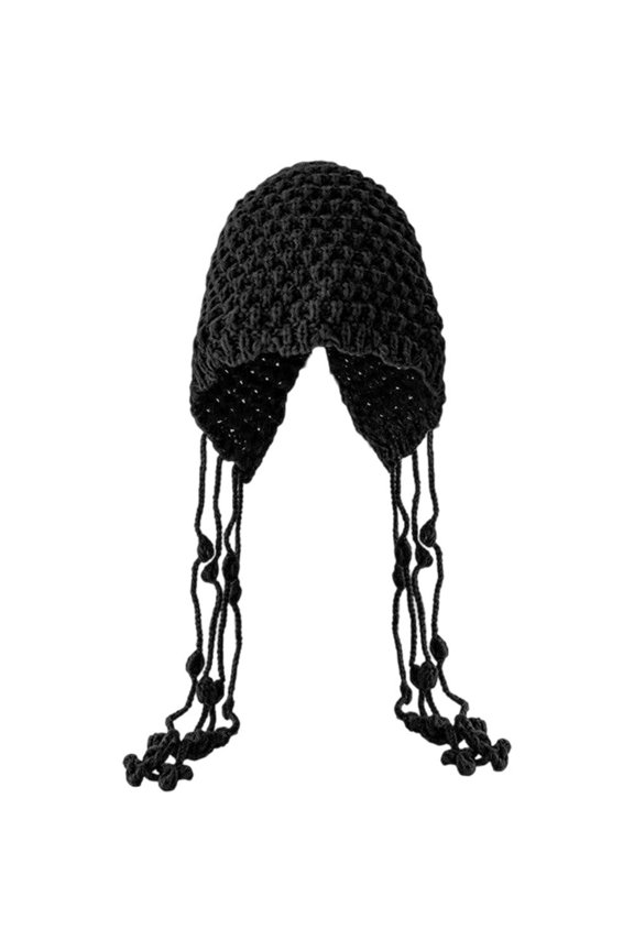 Women Crochet Hats Hollow Knitted Beanie Hat with Tassel Crochet Skull Beanies Cap Fashion Comfort Boho Knit Skull Cap for Women