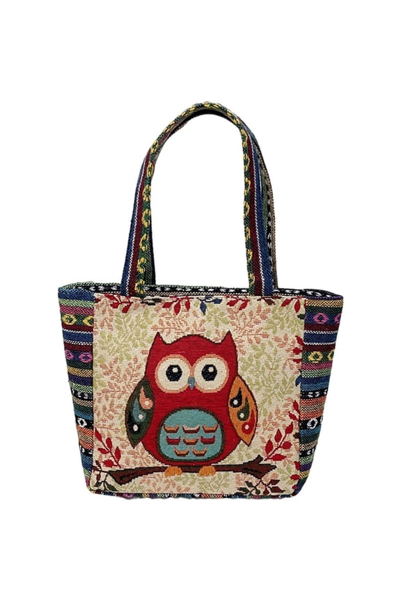 Women Embroidered Women Tote Bag Retro Owl Elephant Handbags Lady Large Capacity Reusable Shopping Bag Shoulder Bag