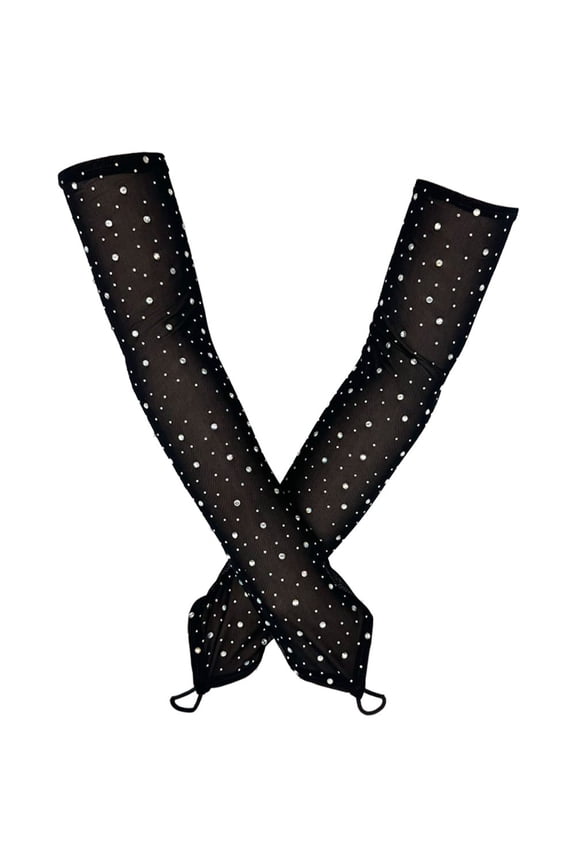 Women Fingerless Gloves Festival Mesh Shiny Finger Loop Gloves Elasticity Thin Gloves