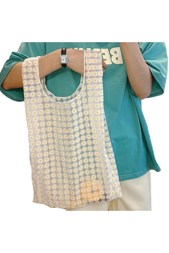 Women Foldable Recycle Reusable Handbags Designer Mesh Embroidery Light Clear Flowers Tote Bag