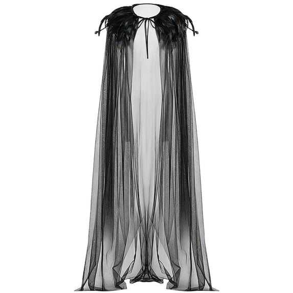 Jiibva Women Halloween Evil Queen Feather Collar Tulle Cloak Vampire Cape Black 150cm