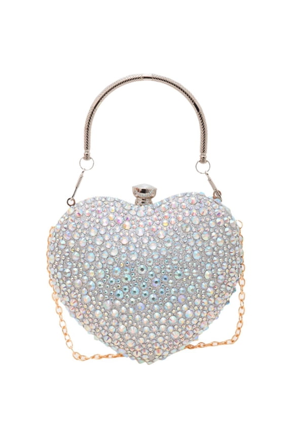 Women Handbag Heart Shape Handbag Bling Rhinestone Purse Evening Bag Purse Handbag Totes Party Handbag Sparkling Handbag Crossbody Bag for Women