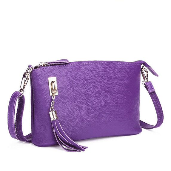 Jiibva Women Lady Leather Zipper Crossbody Handbags Shoulder Bag Female Tassel Bags Satchel with Adjustable Strap