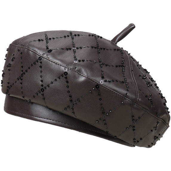 Jiibva Women's Beaded Beret Hat French Beret Vintage Berets Leather Painter Cap Winter Autumn Hat Retro Artist Cap Lightweight Winter Hats Hair Accessory