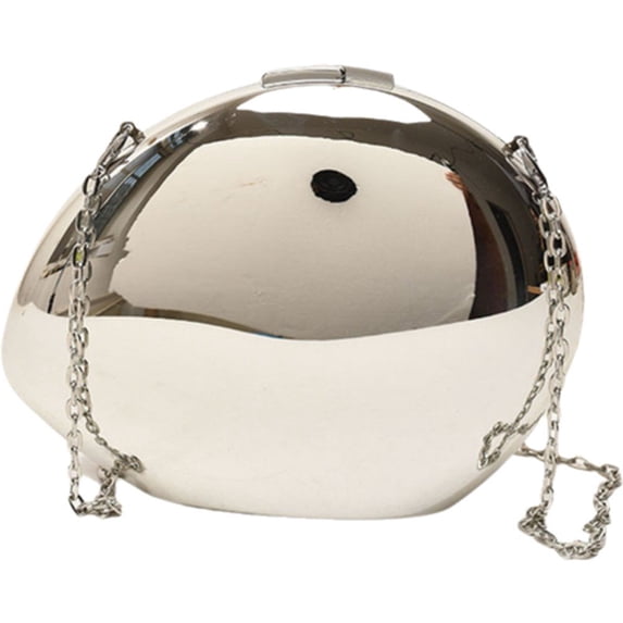 Jiibva Women's Reflective Oval Clutch with Shoulder Chain - Small Metal Crossbody Bag for Party, Wedding, Cocktail, Prom
