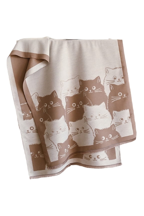 Women's Cat Print Scarf, Soft Long Polyester Shawl Wrap with Jacquard Design for Fall and Winter