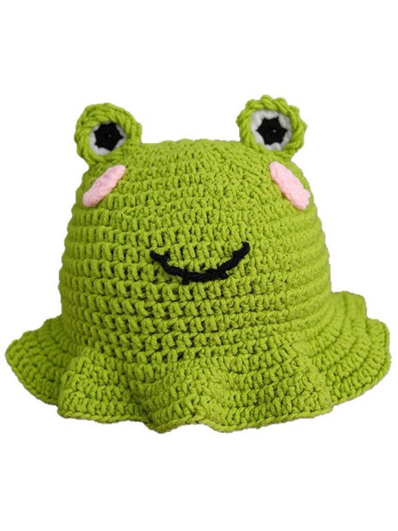 Womens Cute Frog Hat Hand Woven Frog Hat Casual Fisherman Hat Crochet Knitted Hat Big Eye Frog Knitted Cap Fashionable Ruffled Pullover Hat For Adult Women