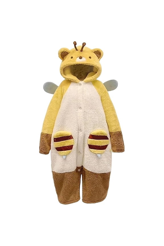 Womens Dressing Gown Ladies Novelty Little Bee Nightwear Pyjama Robe Cosy Loungewear Cartoon Bee Bear with 3D Ears Bathrobe Nightwear