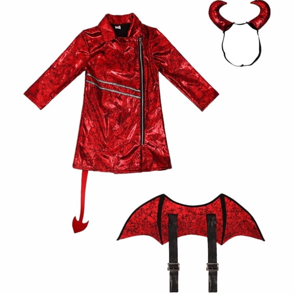 Jiibva Womens Red Devil Cosplay Costume Set Wings Horns Headband One Size