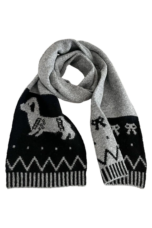 Wool Blend Knitted Scarf Double Sided Dachshund Jacquard Scarf Women's Winter Warm Soft Neck Warmer Muffler Wrap