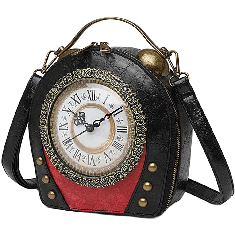 Jiibva Work Clock Handbag Antique Clock Design Messenger Bag Evening Party Crossbody Pu Leather Vintage Steam Messenger Bag