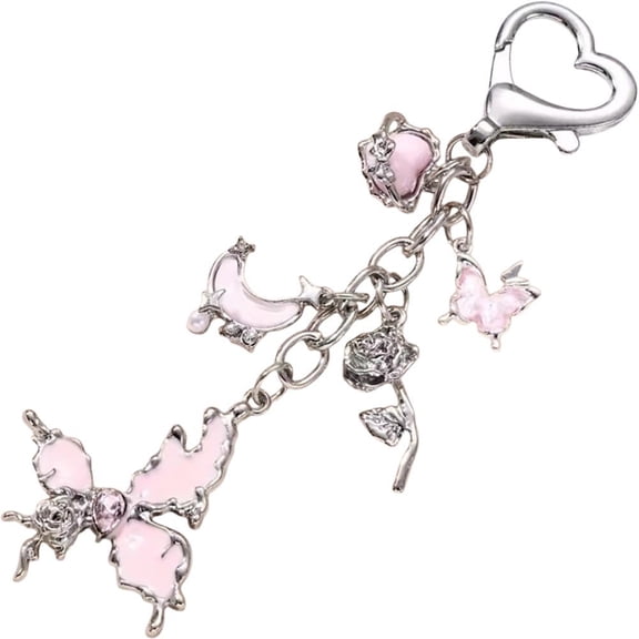 Jiibva Y2K Keychain Butterfly Heart Key Ring Bag Charms Cute Aesthetic Keys Bag Purse Backpack Pendant Accessories for Women Jewelry Gifts