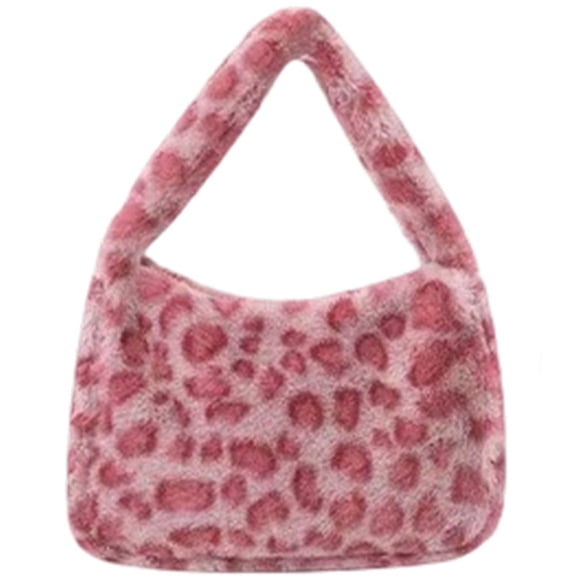 Jiibva Y2k Fluffy Leopard Print Bags For Women, Korean Retro Underarm Bags Plush Hobos Shoulder Tote Bag Small Purses Handbags