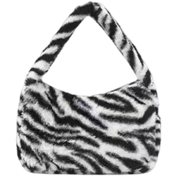 Jiibva Y2k Fluffy Leopard Print Bags For Women, Korean Retro Underarm Bags Plush Hobos Shoulder Tote Bag Small Purses Handbags