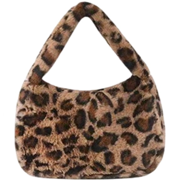 Jiibva Y2k Fluffy Leopard Print Bags For Women, Korean Retro Underarm Bags Plush Hobos Shoulder Tote Bag Small Purses Handbags