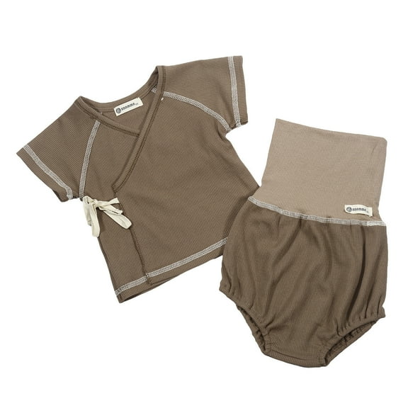 Jiilone Baby Toddler Boys Outfit Sets Girls Summer Outfits Soft Knit Short Sleeve Top With High Waist Shorts Sets Tie Casual Home Wear