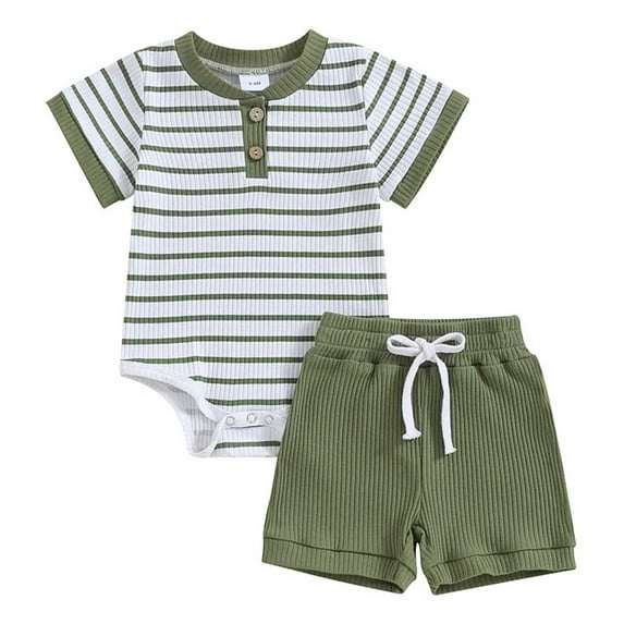 Jiilone Baby Boys Outfits Sets Summer Short Sleeve Striped Print Romper Jumpsuit With Shorts 2 Piece Soft Boys Clothes Sets