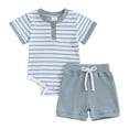 thumbnail image 1 of Jiilone Baby Boys Outfits Sets Summer Short Sleeve Striped Print Romper Jumpsuit With Shorts 2 Piece Soft Boys Clothes Sets, 1 of 7