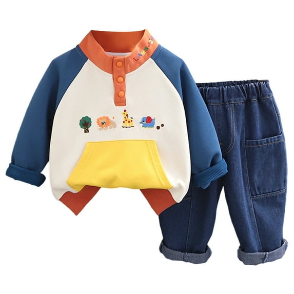 Jiilone Toddler Boys Outfit Sets 2 Piece Casual Sports Suits Embroidery Hoodie Jacket Pants Sets Childrens Kids Boys Autumn Winter Training Clothes