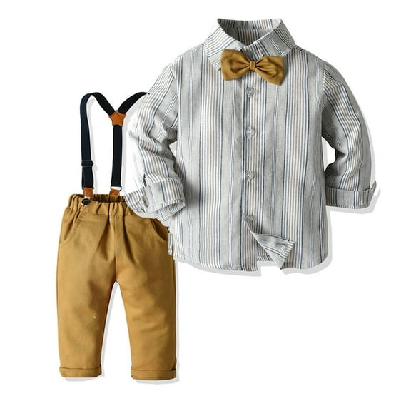 Jiilone Toddler Boys Outfit Sets Formal Dress Shirts Bowtie Suspender Pants Little Boys Gentleman Wedding Outfits 3 Pieces Outerwear Dress Suits