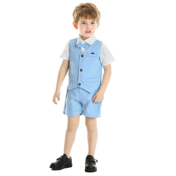 Jiilone Toddler Boys Outfit Sets Short Sleeve Striped Print Shirts   Vest   Shorts 3 Pieces Children Kids Boys Gentleman Style Outfits Party Clothes