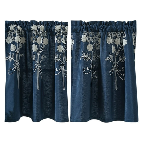 JikouIivo Sheer Curtains with Beige Embroidered,29 inch Length Curtain Sheers Transparent Half Window Curtains Kitchen Tiers Bathroom Small Curtains Cafe Curtains Light Filtering Voile Panels Rod
