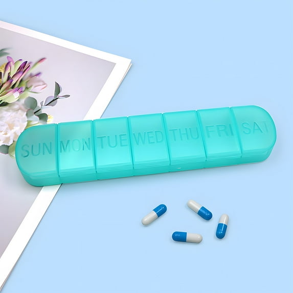JikouIivo Stackable Pill Organizer,14-Day Pill Organizer,Portable Weekly 7 Compartments Box Long Strip Divided Storage Box Days Independent Lid Box