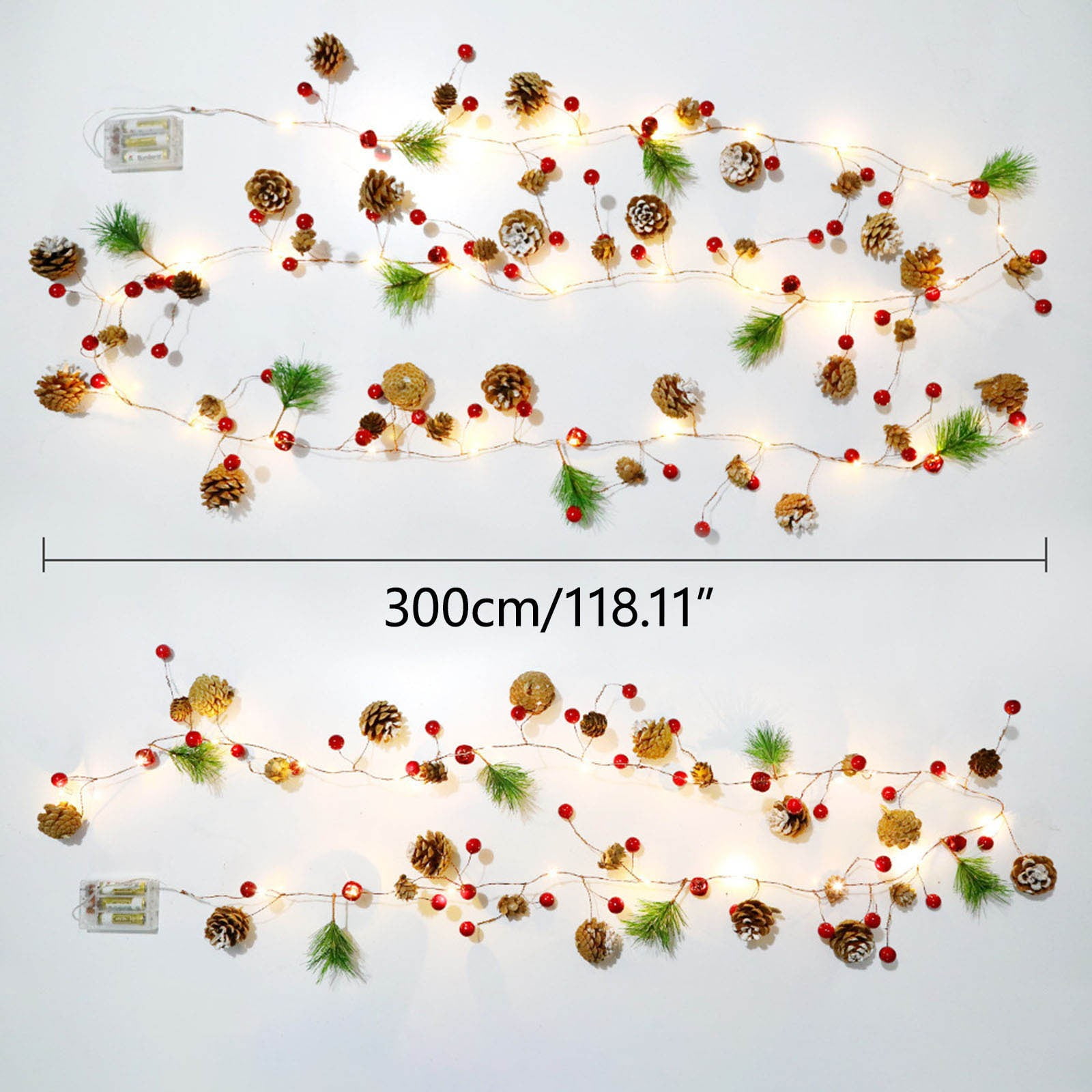 Jikolililili 118inch Christmas Garland Lights String Battery Operated