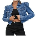 thumbnail image 1 of Jikolililili 2022 Women's Fashion Casual Button Long Sleeve Hoodless Denim Outwear Tops Blouse Women's Outerwear on Clearance, 1 of 5