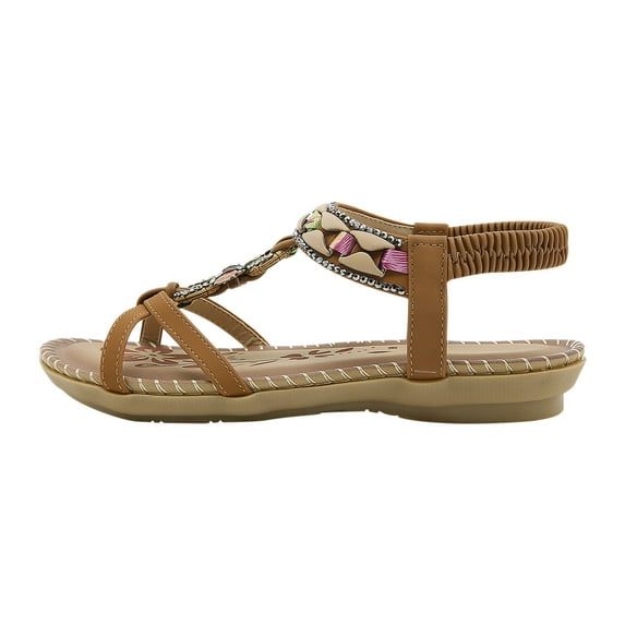 Penkiiy Bohemian Flat Flower Rhinestone Sandals Outer Beach Sandals