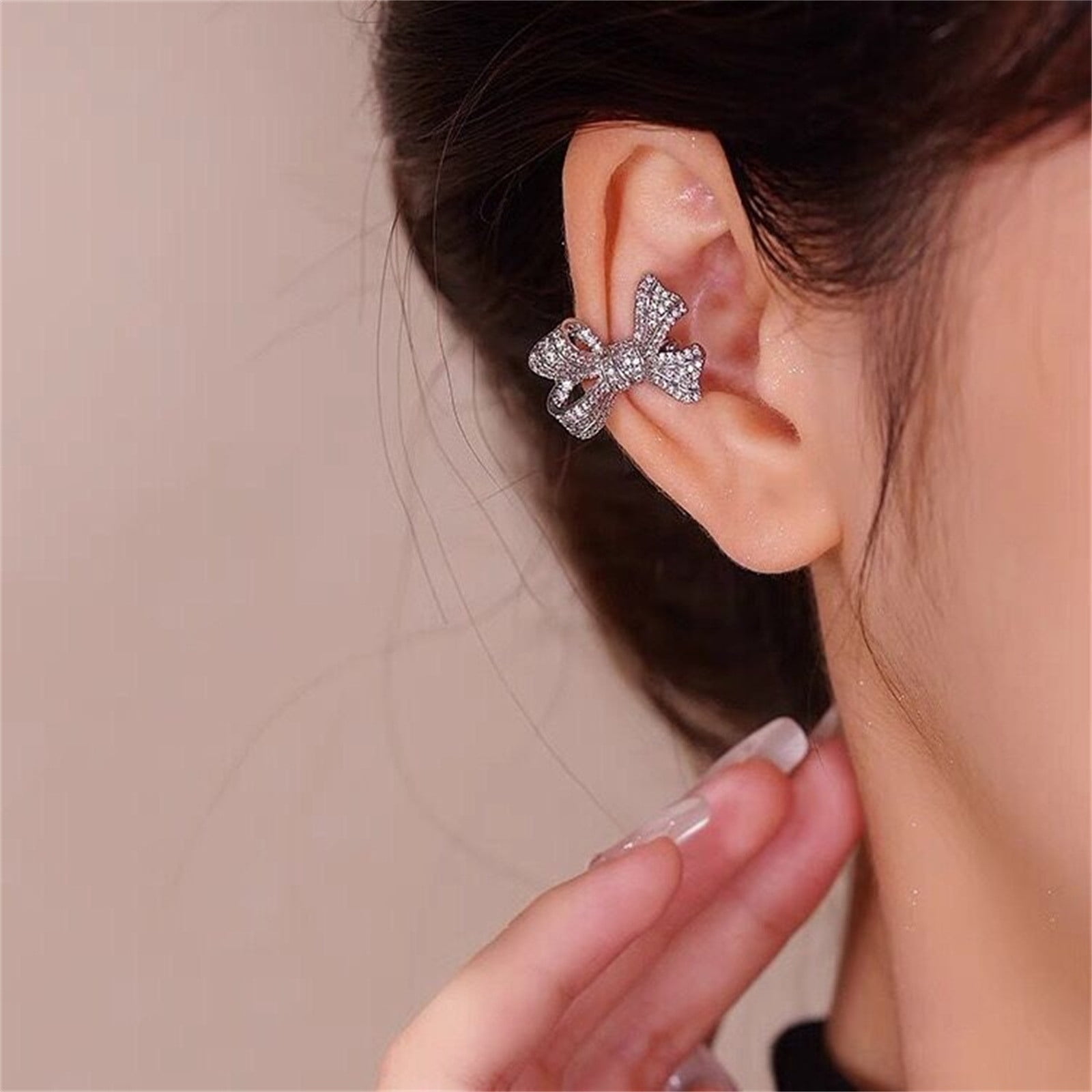 Jikolililili Butterfly Bow Tie Ear Cuff Earrings Micropaved Zircon