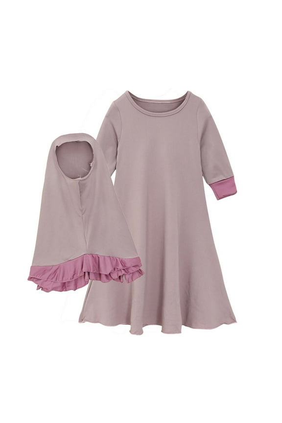 Muslim Islamic Baby Girls' Ramadan Abaya with Hijab Full Length Robe Burka Maxi Little Kids/Toddler Baby Girl Dresses