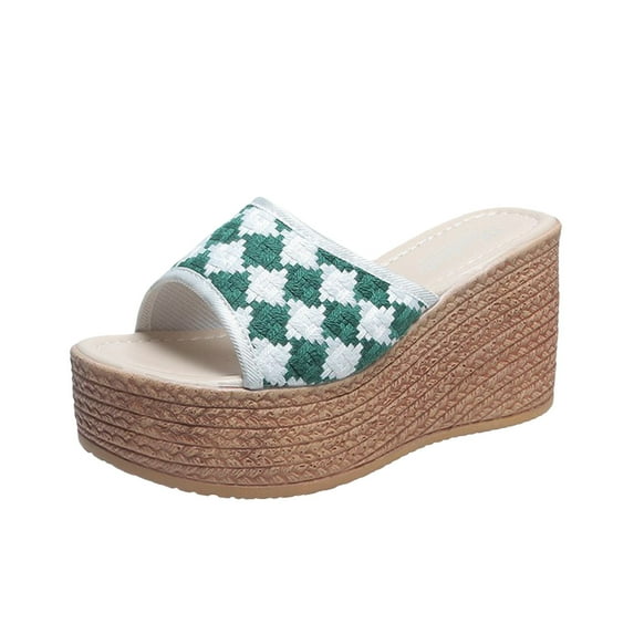 Jikolililili New Thick Sole Slope Heel Women's Shoes Breathable Slip-on Beach Sandals Platform Sandals for Women Fish Mmouth Green 5.5