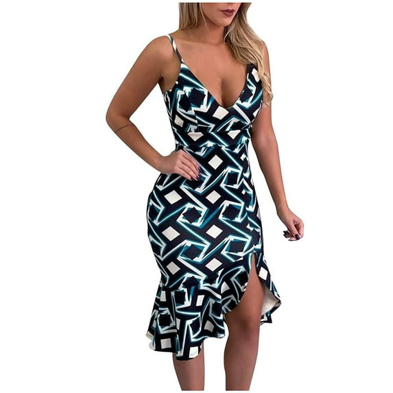 Jikolililili Off Shoulder Slit Midi Dress, Irregular Tight-Fitting Hip Print Dress, Sexy Sleeveless Floral Printed Dress