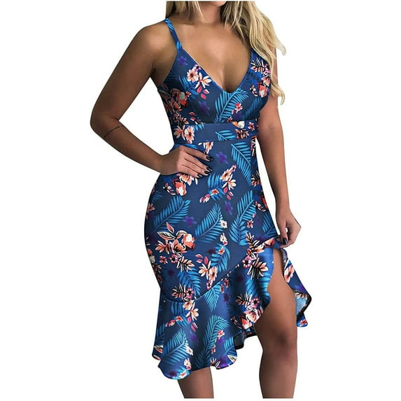 Jikolililili Off Shoulder Slit Midi Dress, Irregular Tight-Fitting Hip Print Dress, Sexy Sleeveless Floral Printed Dress