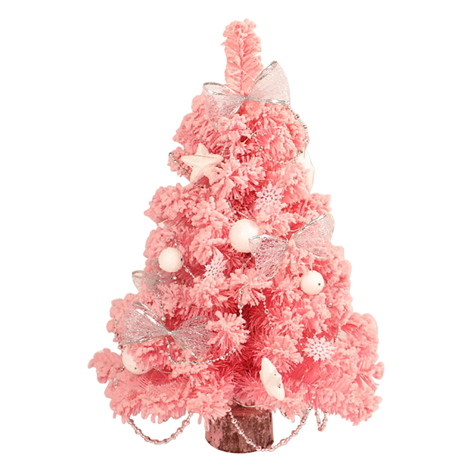 Jikolililili Pink Tabletop Christmas Tree with Lights, Small Pink Tree Artificial Christmas Pine