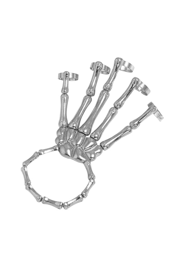 Skull Skeleton Hand Bracelet with Ring Metal Hand Bangle Bracelet Adjustable Skull Fingers Wristband for Men Women Cosplay Jewelry Valentine's Day