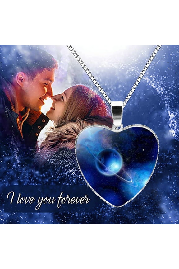 Solar System Planet Galaxy Glass Universe Heart shaped Pendant Necklace Hypoallergenic Strong Durable Necklace