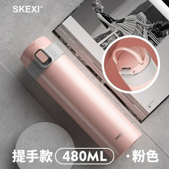 JikouIivo Stainless Steel Water Bottle 480ml Pink Insulated Thermos for Hot and Cold Drinks