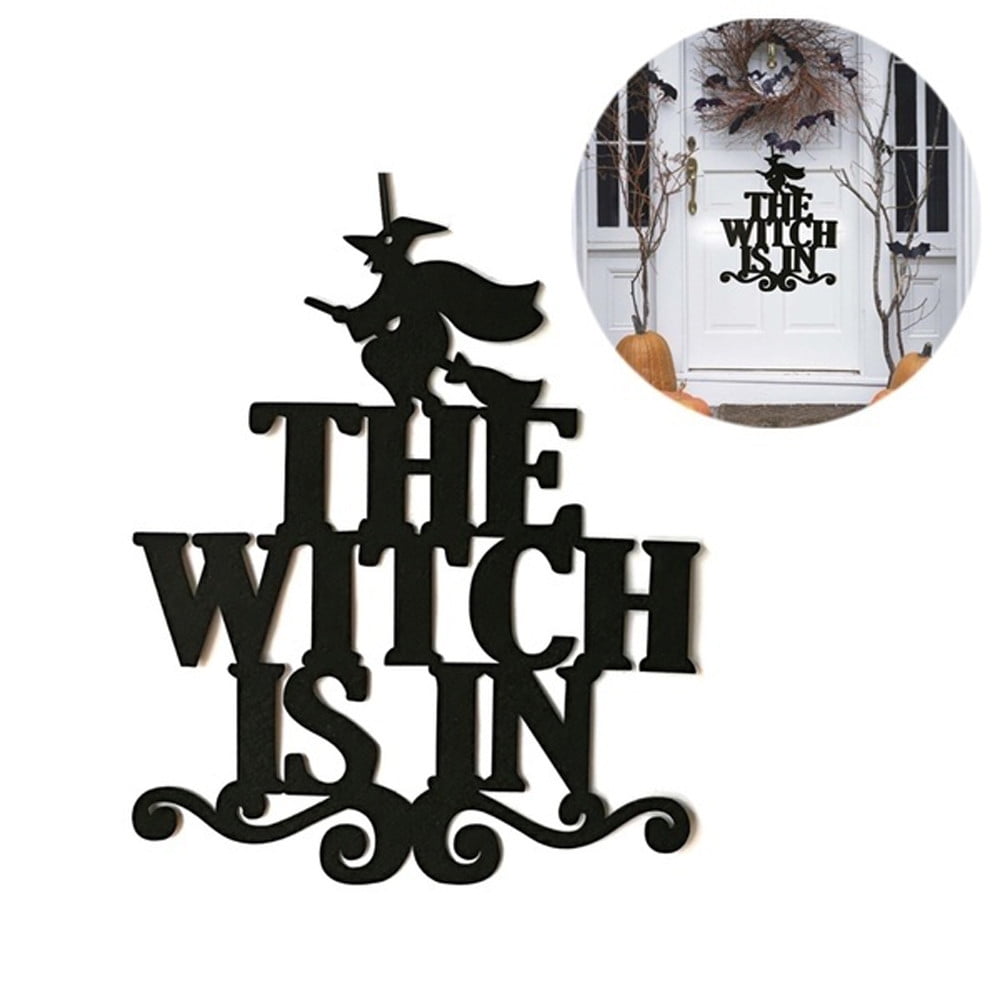 JikouIivo The Witch Is In Halloween Hanging Sign Door Hanging Halloween ...