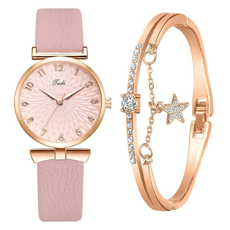Jikouiivo Women Elegant Watch with Bangle Set Ladies Quartz Watch Star Bracelets Fashion Wristwatch Sets Bangle Bracelets for Women