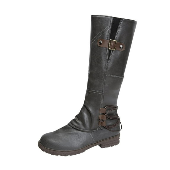 Jikolililili Women Fashion Shoes Retro Western Boots Casual Warm Low Heels Mid-calf Boots Women's Shoes Christmas 2022 Deals Clearance