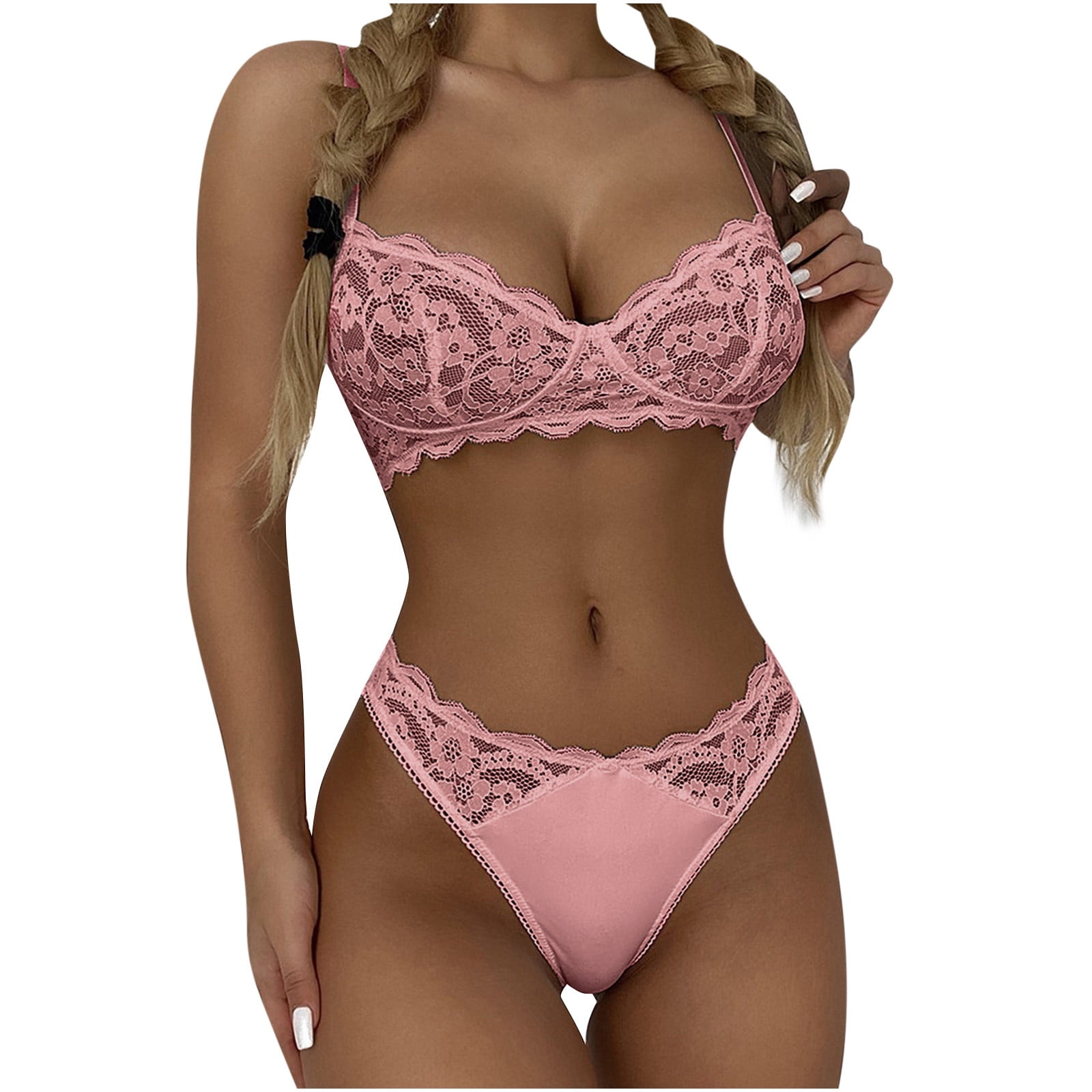 QCEMENI Women's Fashion Sexy Lingerie Set Lace Floral Perspective Sling Bra  Crotchless Panty Solid Erotic Sleepwear Suit : : Clothing, Shoes