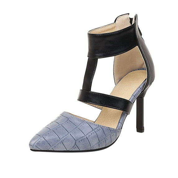 Penkiiy Women's Shoes Back Zip Ankle Strap Sandals Super High Heel Pointed Toe Stilettos