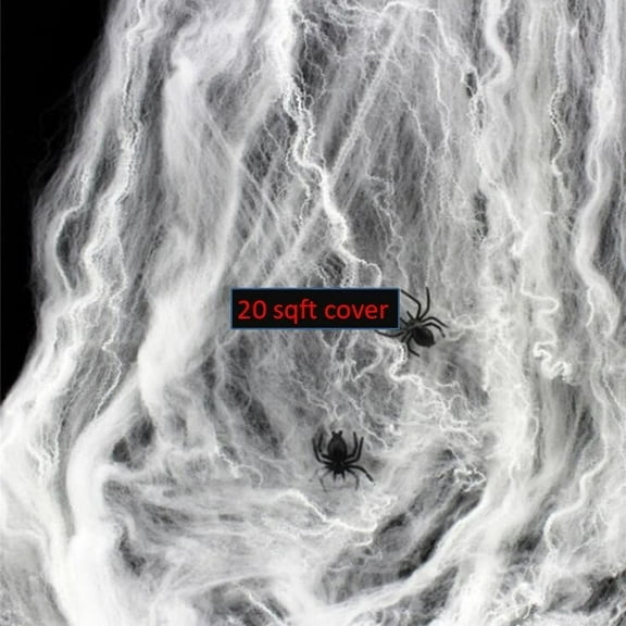 JikouIivo 20 sqft Spider Webs Halloween Decorations with 4 Fake Spiders, Super Stretch Cobwebs for Halloween Indoor and Outdoor Party Supplies