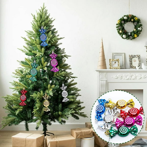 JikouIivo 6 Pieces Christmas Candy Ornaments Hanging Glitter Candy Cane Ornaments Christmas Plastic Peppermint Candy Swirl Decorations for Christmas Tree Home Party Favor Supplies