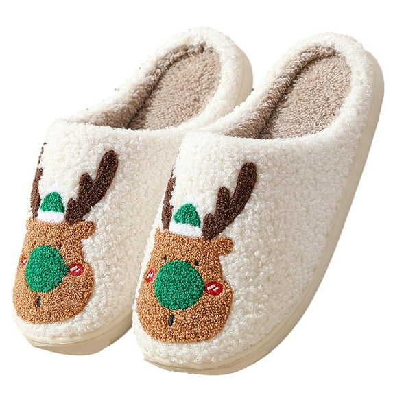 JikouIivo Christmas Elk House Slippers for Women and Men Slippers Warm Slippers Slip-on Indoor Outdoor Cotton Slippers Christmas Slippers