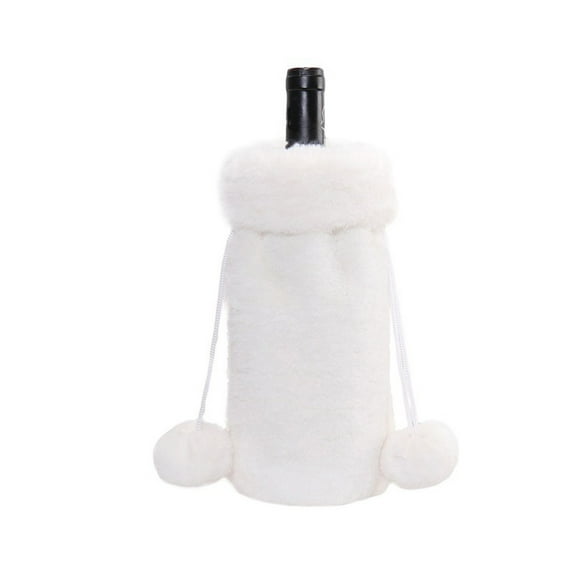 JikouIivo Christmas Wine Bottle Cover Bags Faux Fur Christmas Bottle Cover Bag with Drawstring Wine Gift Bag for Christmas Home Table Decorations