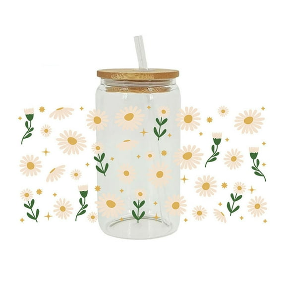 JikouIivo Cup Wrap Transfer Stickers for Glass Cups Decals for Laptops, Water Bottles, Cups Esthetics Decorative Sticker Transfers for Glass Cups DIY Crafts Lovely Waterproof Sticker